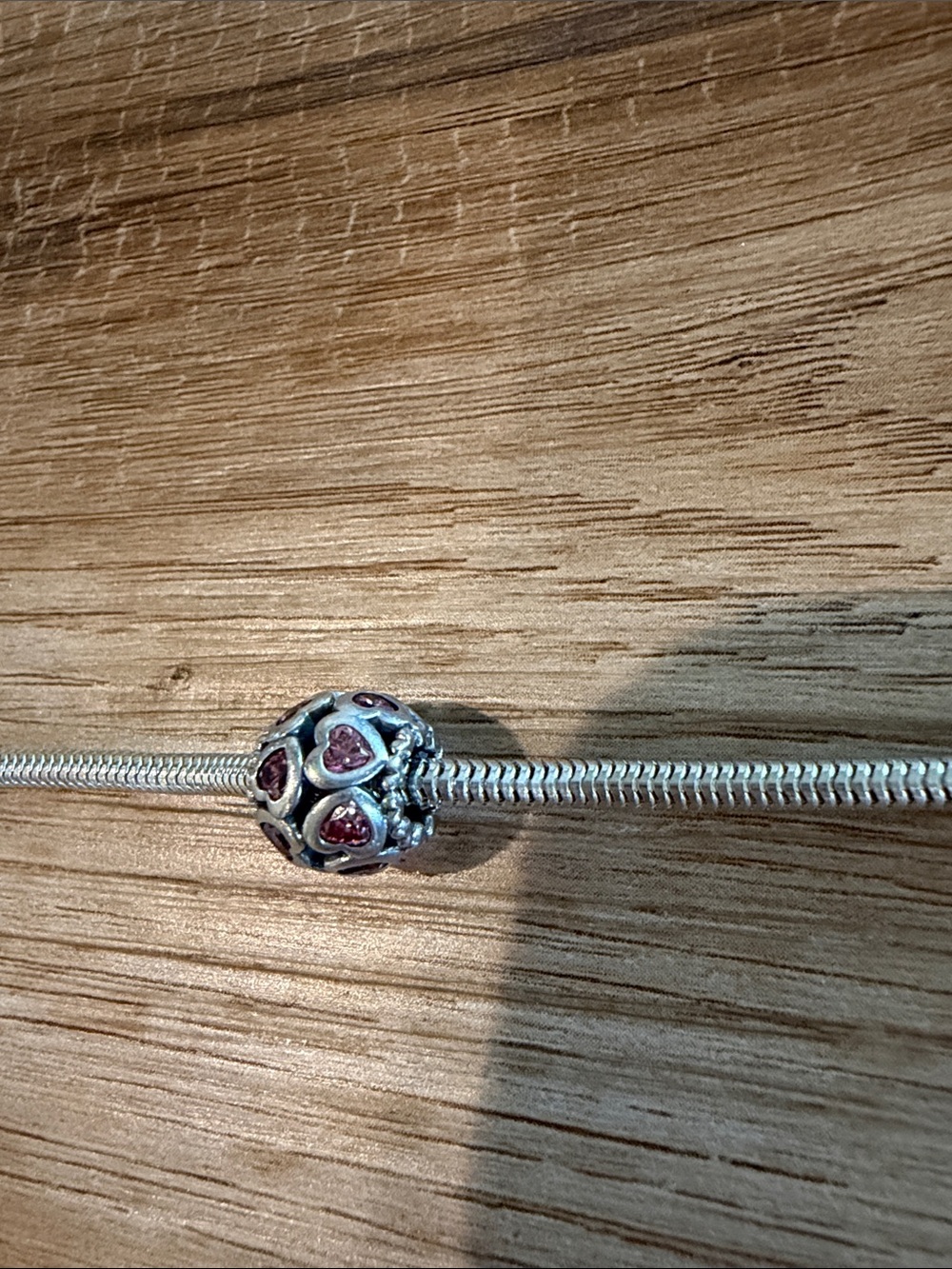 Silver Heart Charm Bead with Pink Accents